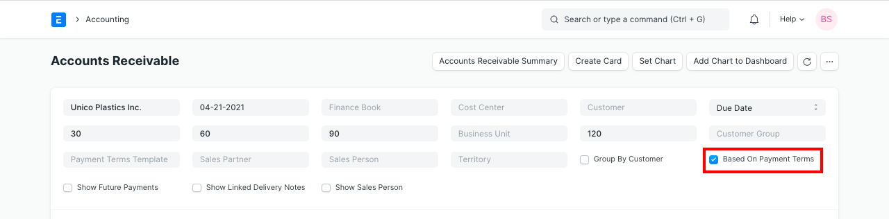 accounts receivable based on payment terms
