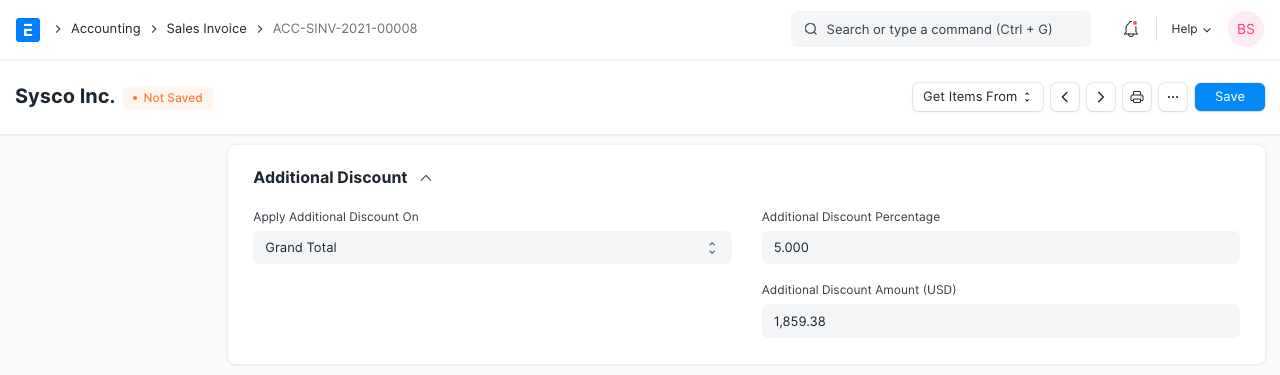 additional discount in sales invoice