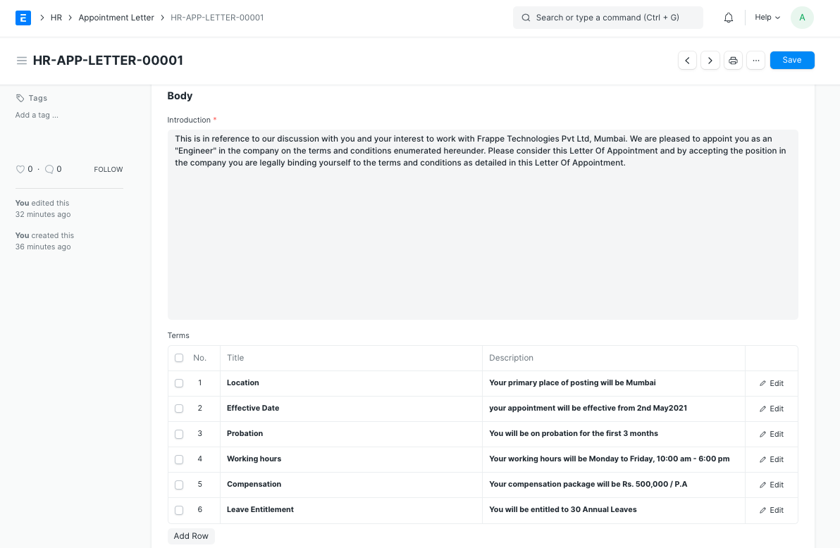 appointment letter template