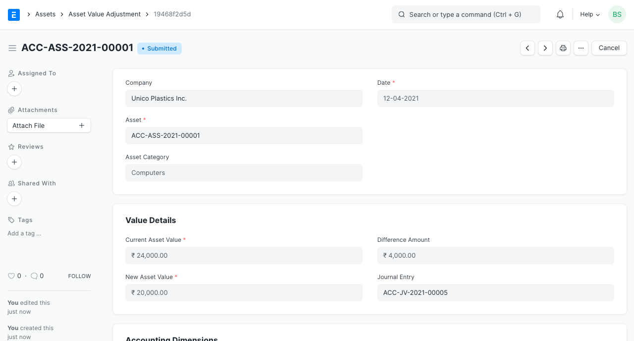 asset value adjustment