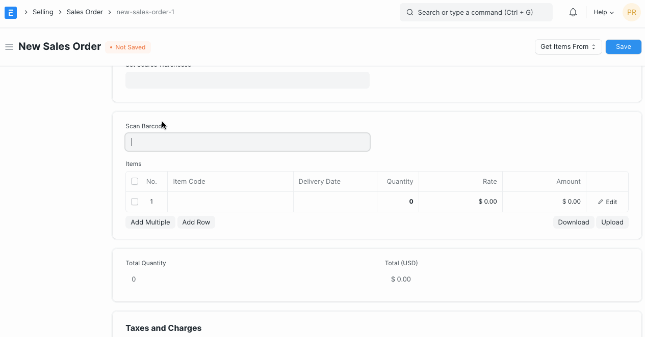 barcode item selection