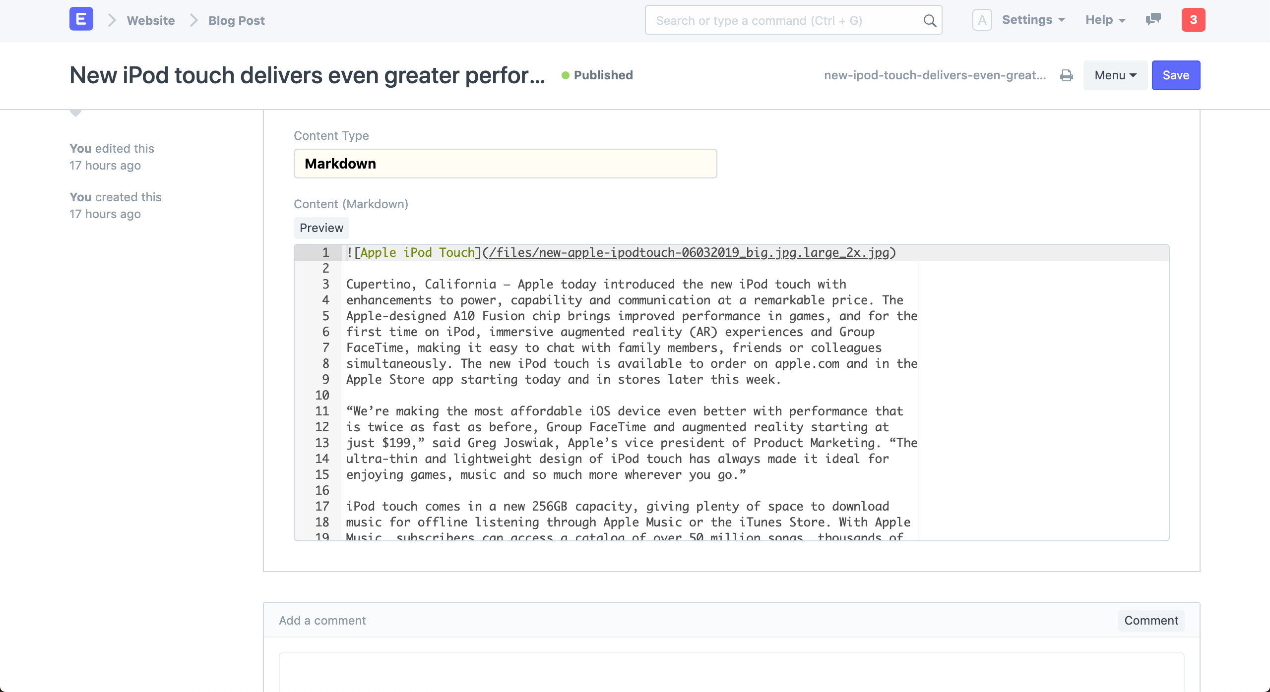 blog post in markdown