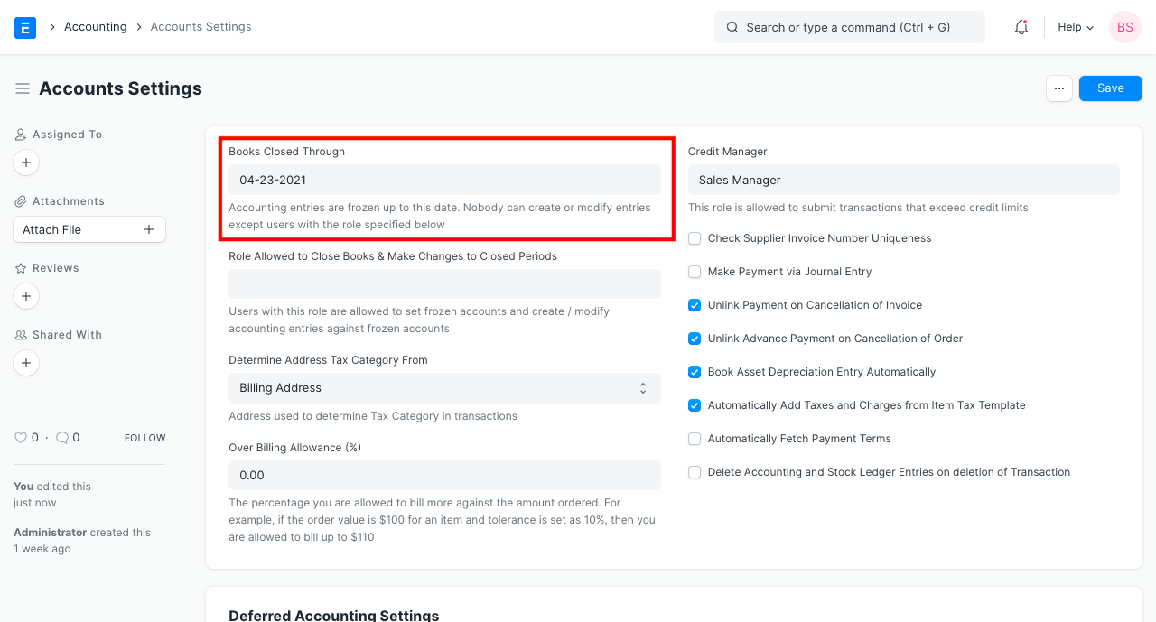 books closed through