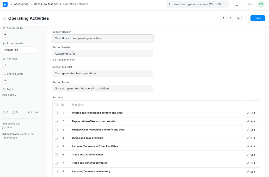 cash flow mapper operating activity