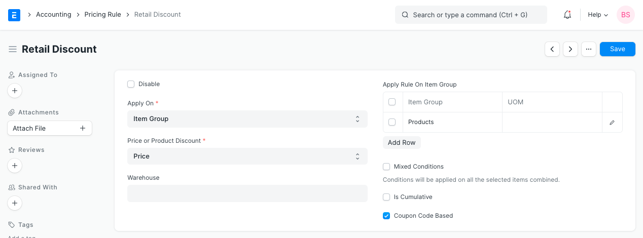 coupon code pricing rule