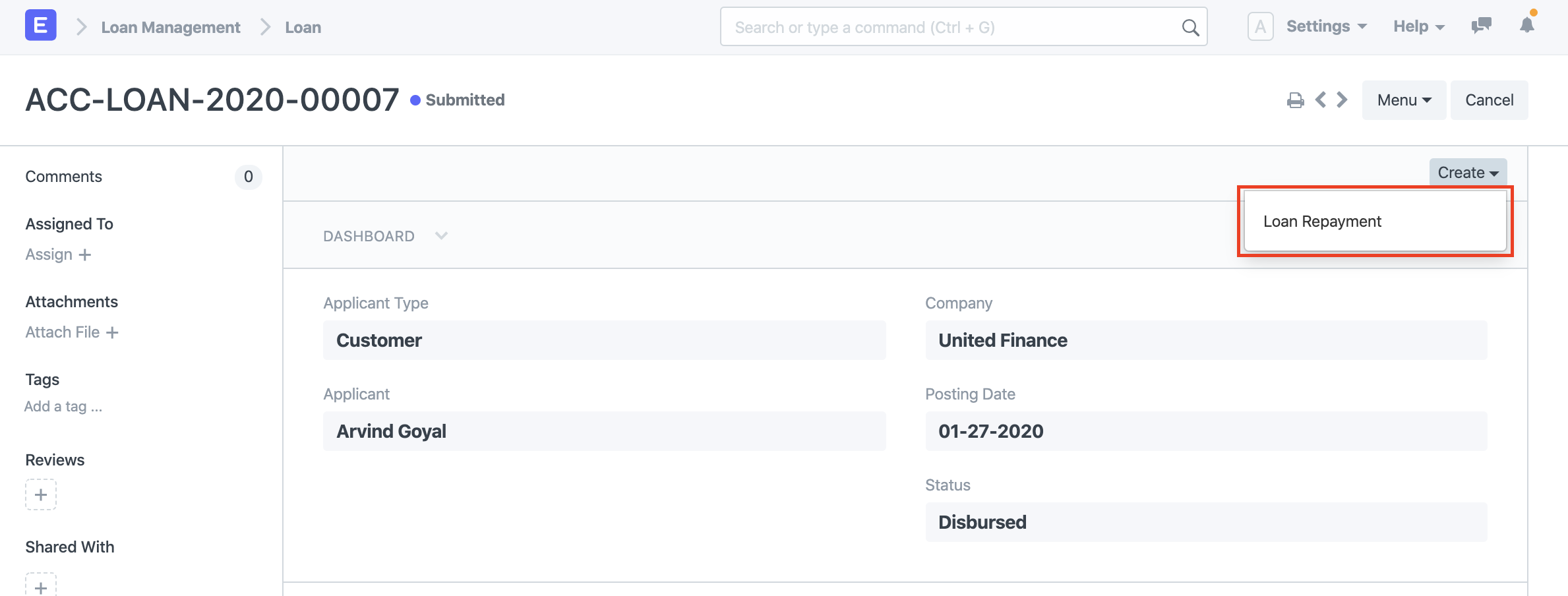 create loan repayment