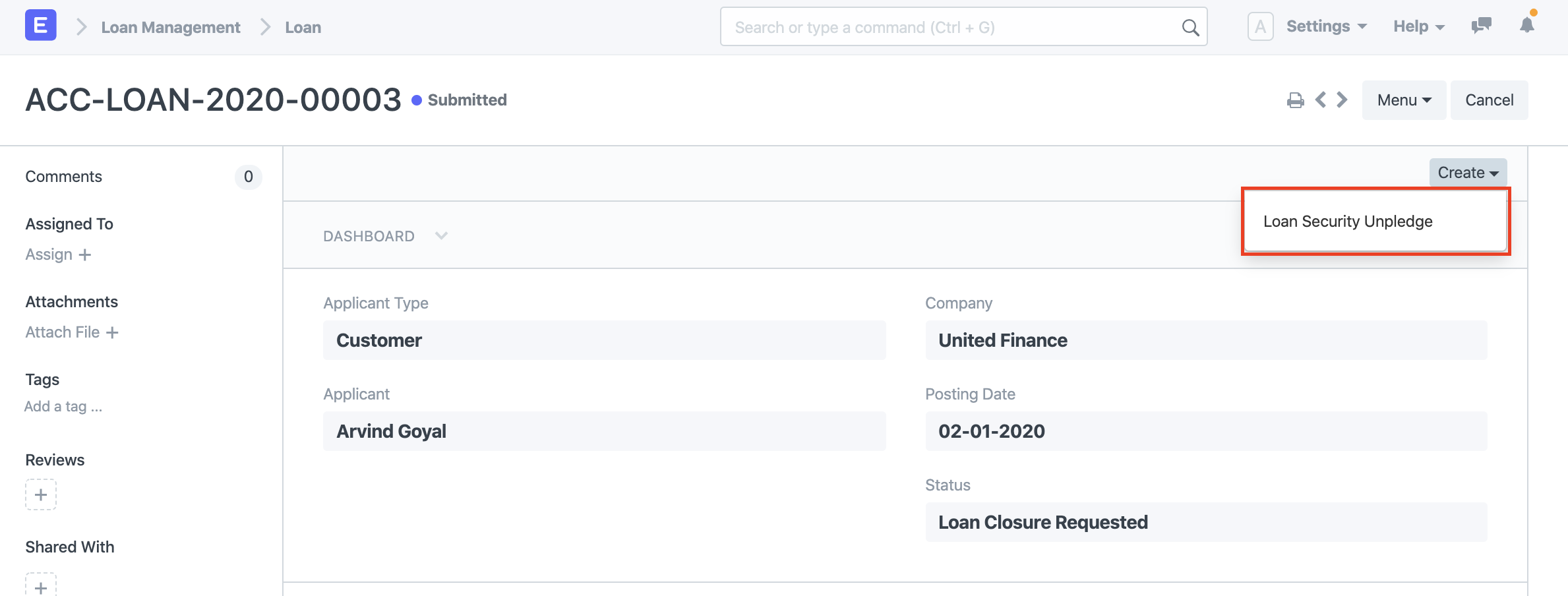 create loan security unpledge