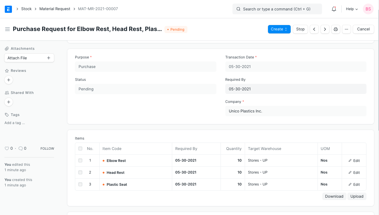 created mr from sales order