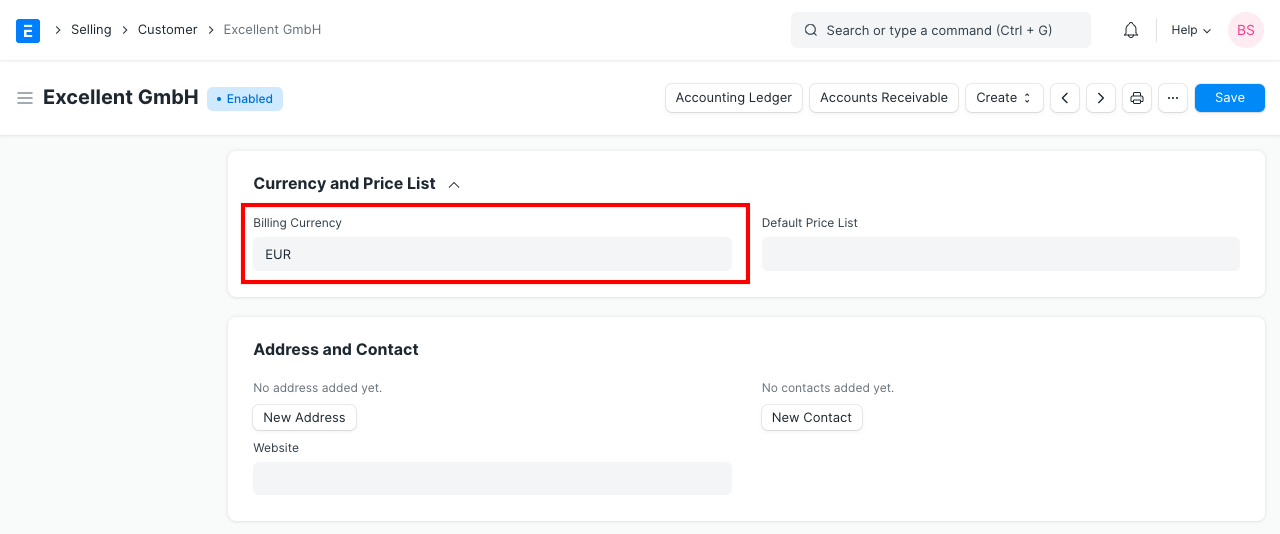 customer billing currency