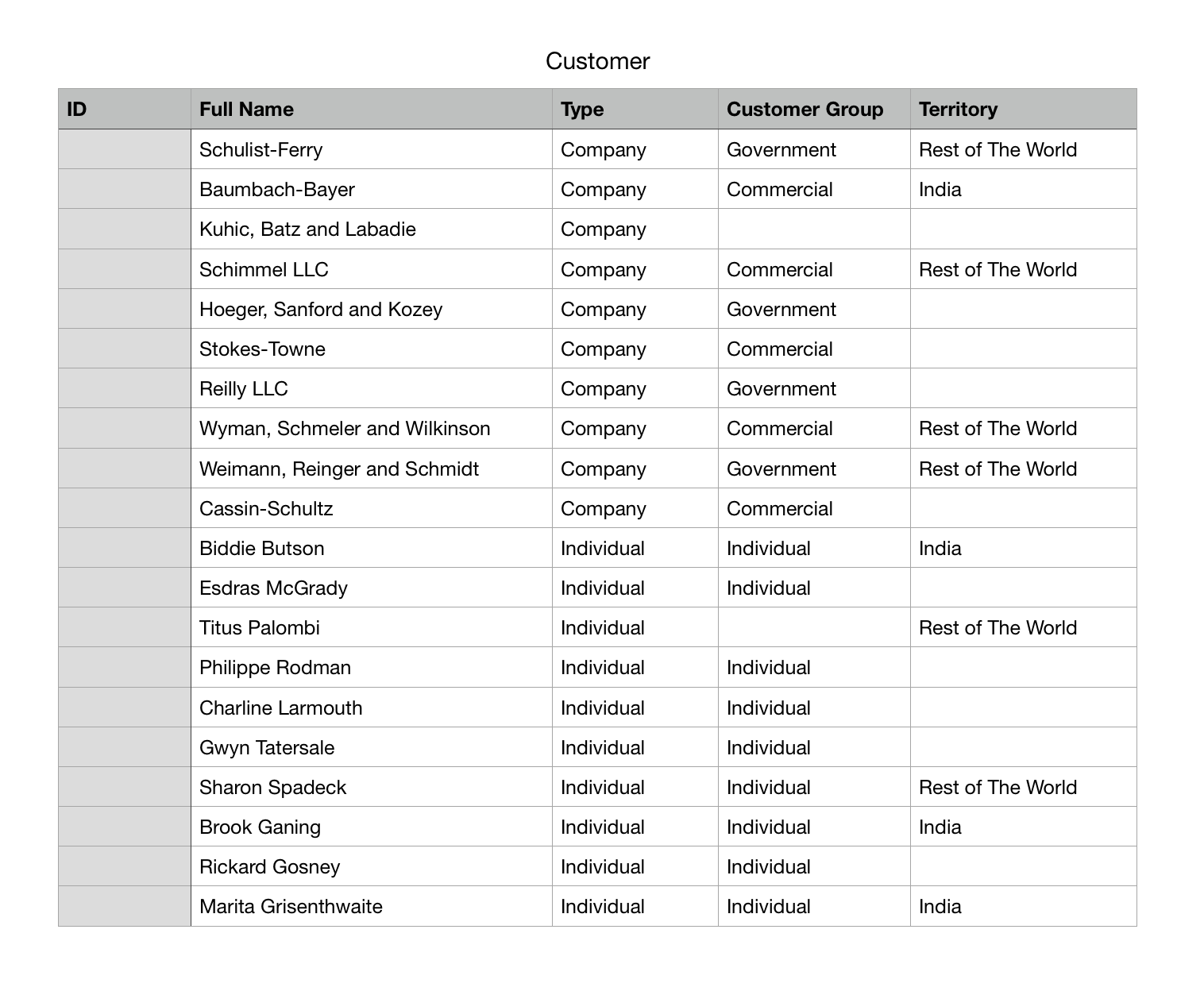 customer template with data