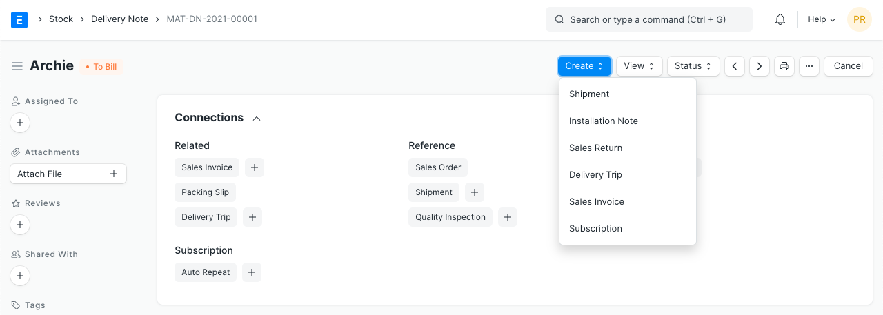 delivery note submit
