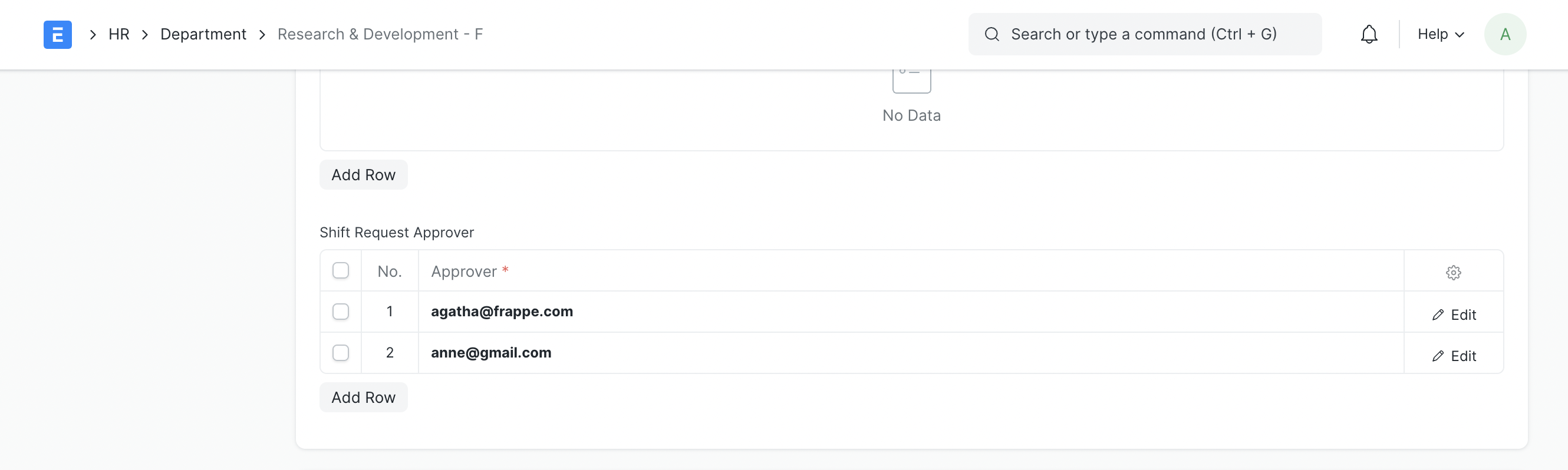 department shift request approvers