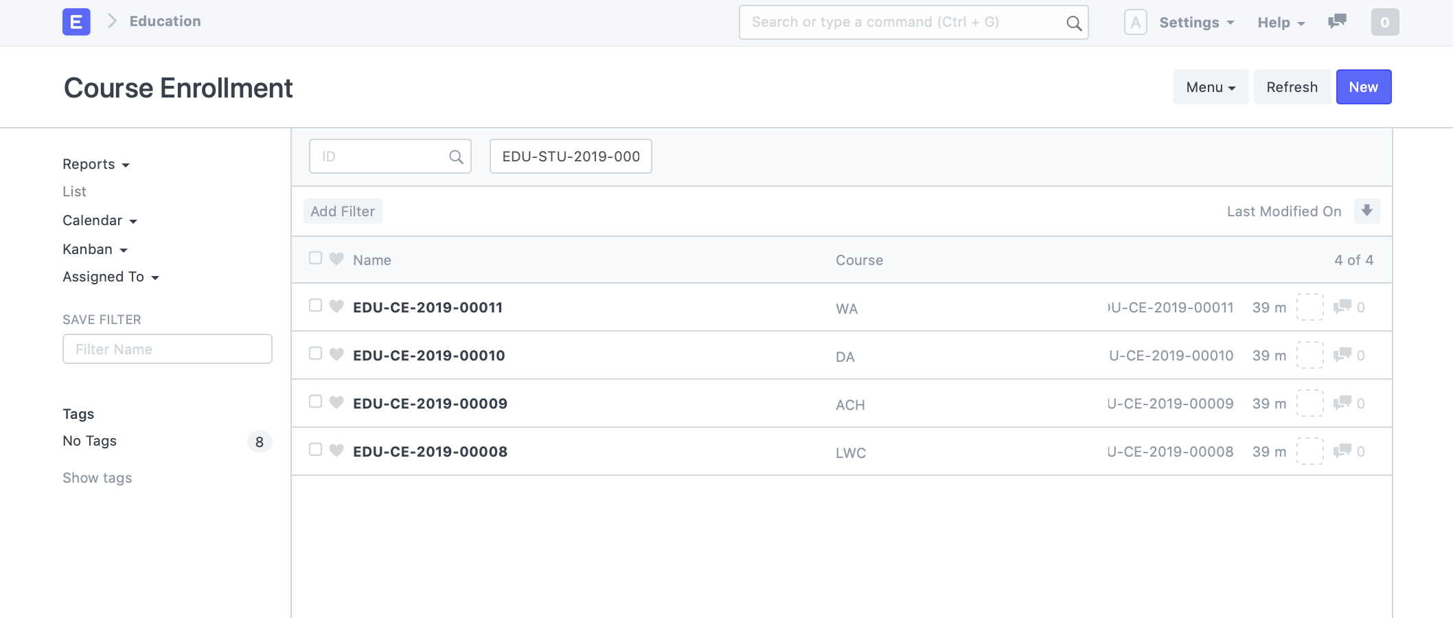 desk course enrollment list