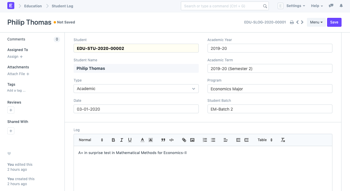 education student log 3