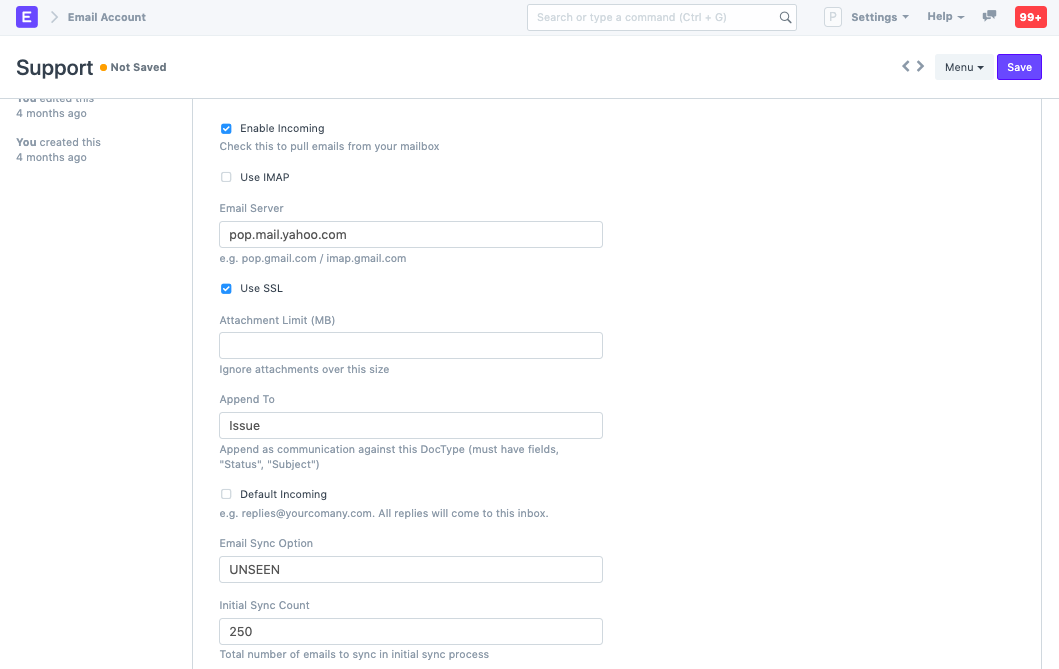 email account incoming