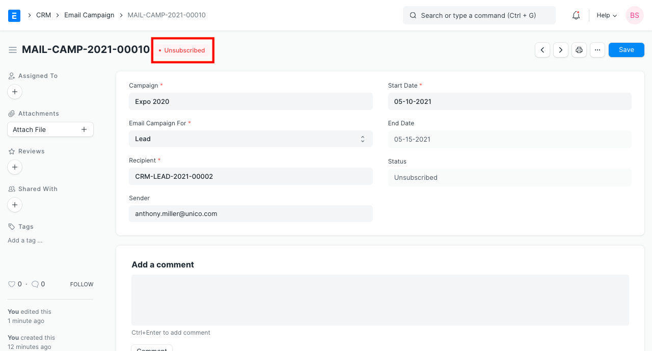 email campaign unsubscribed