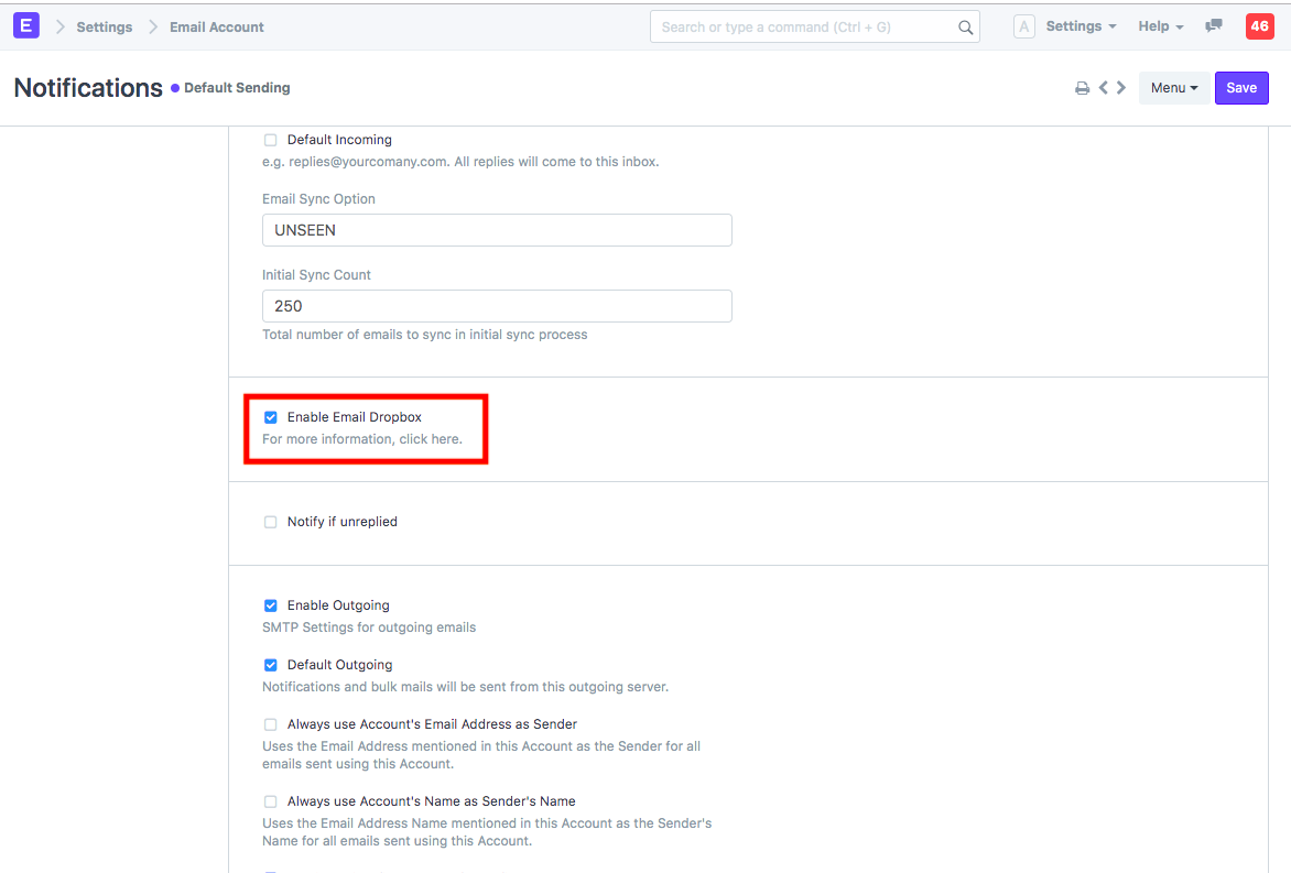 enable email dropbox