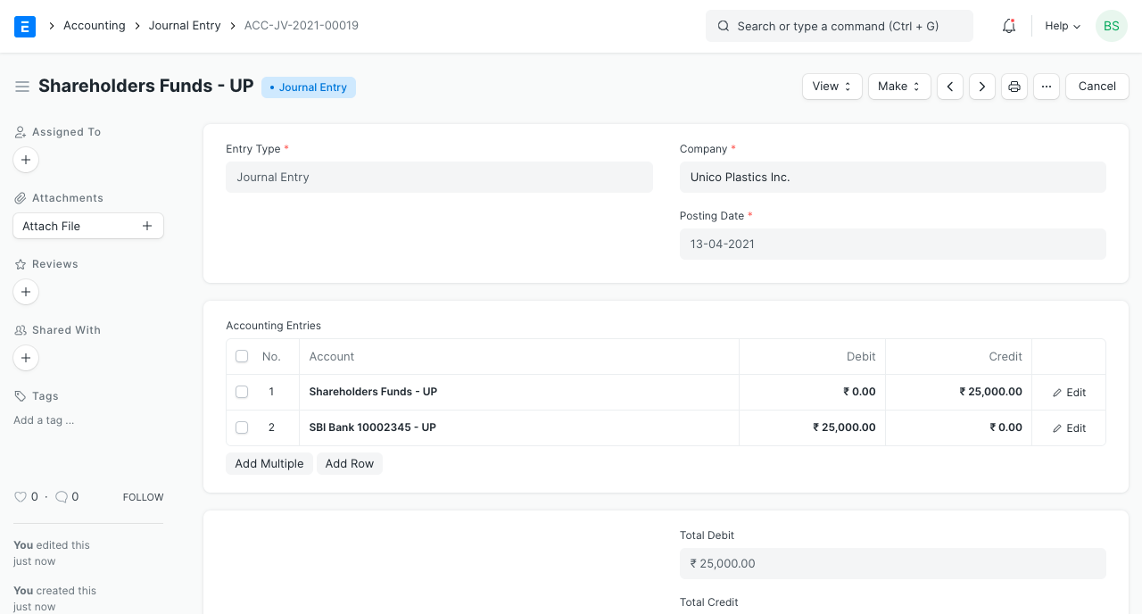 equity journal entry