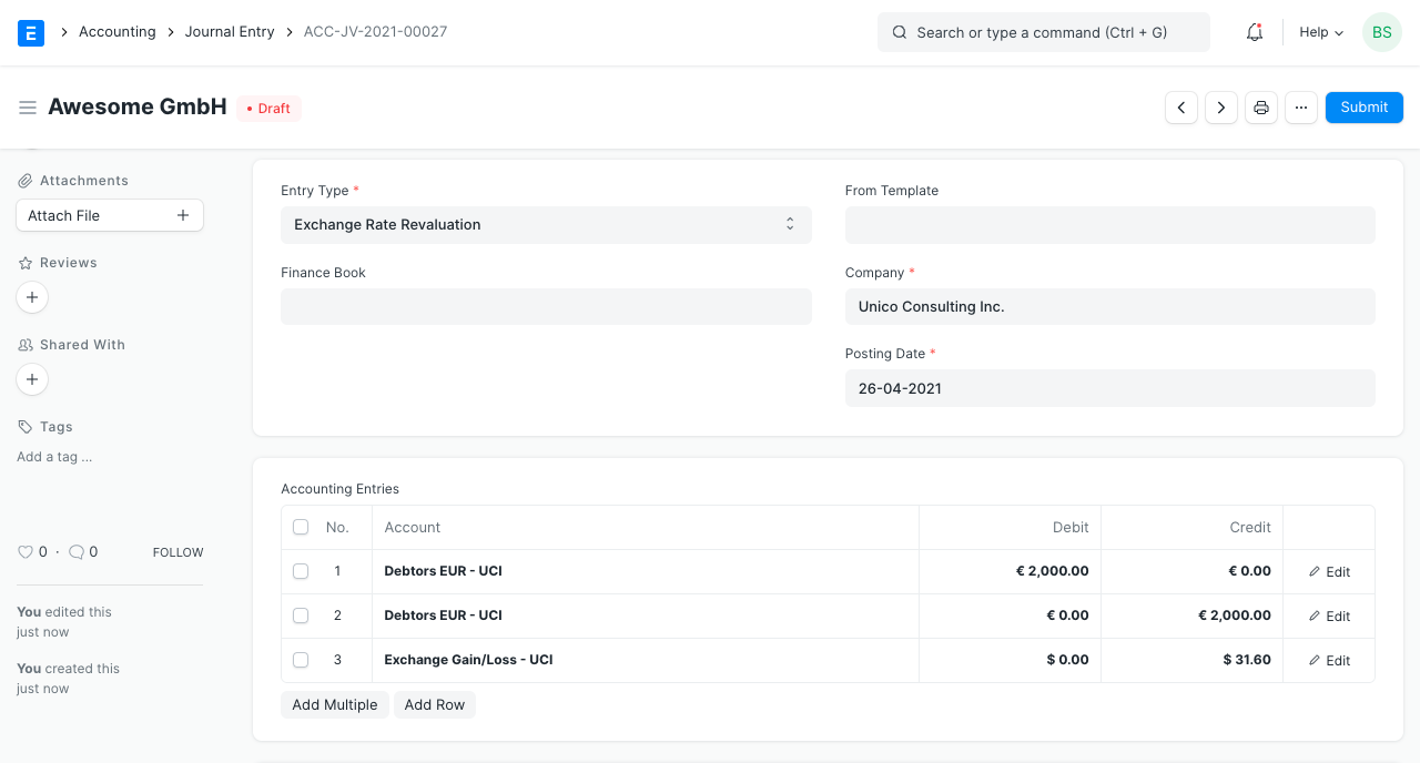 exchange rate revaluation journal entry