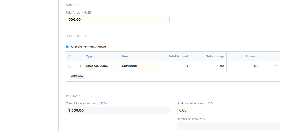 expense claim payment entry