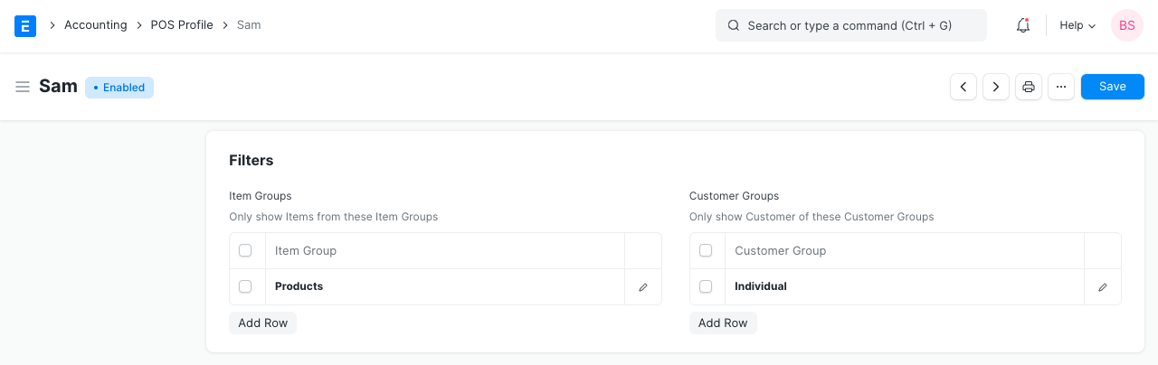 filters in pos profile