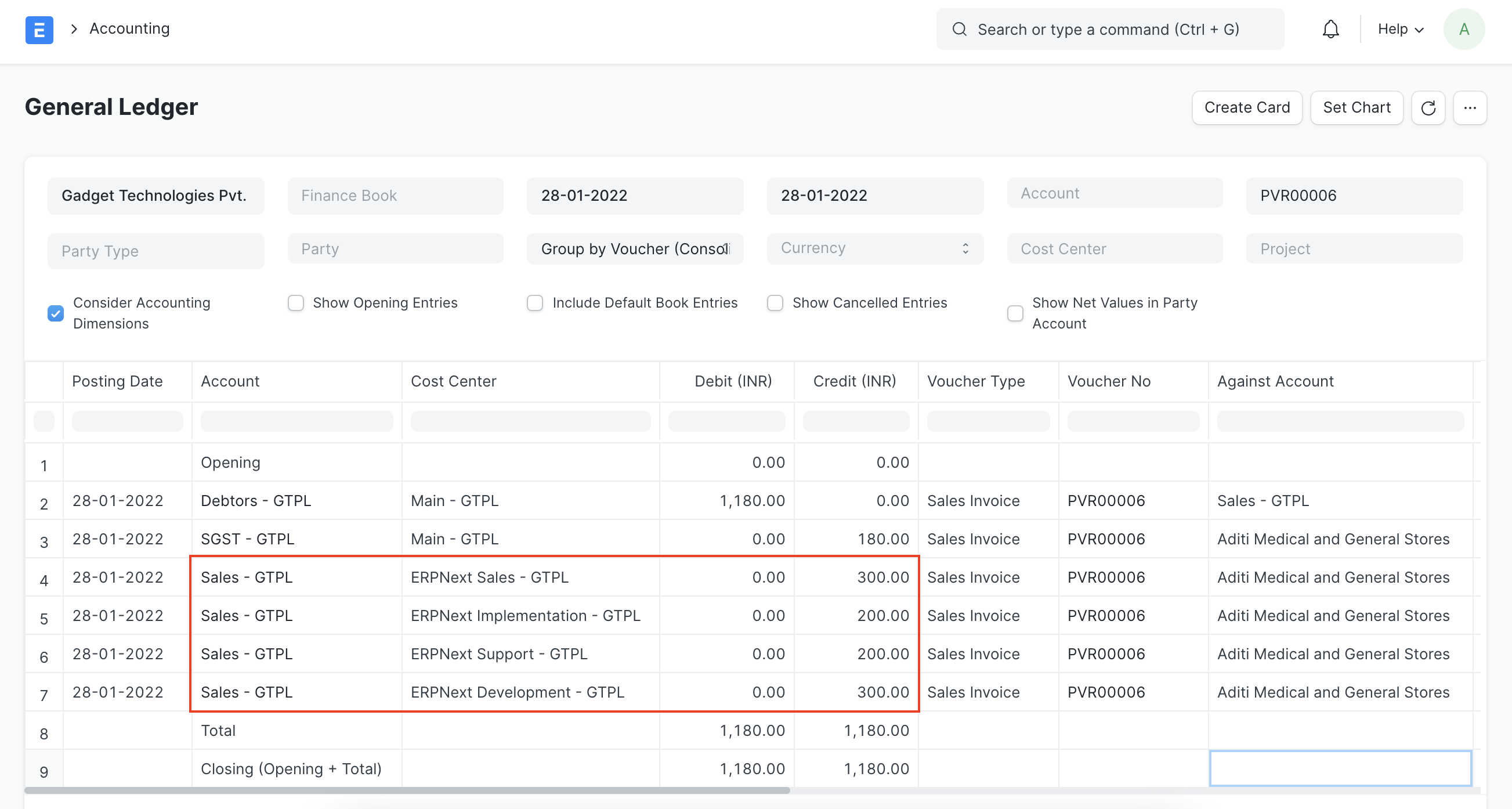 general ledger based on cost center allocation