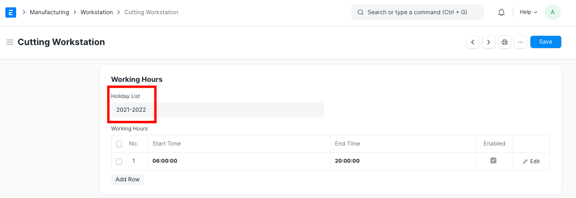 holiday list workstation