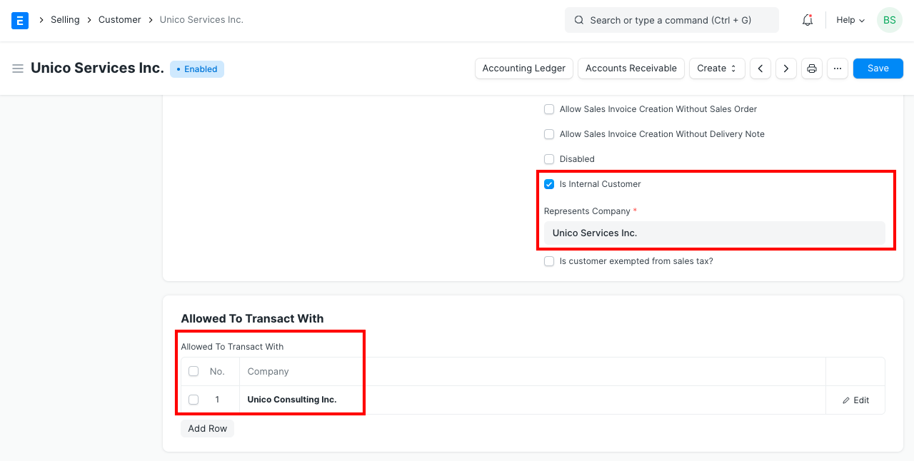 inter company customer