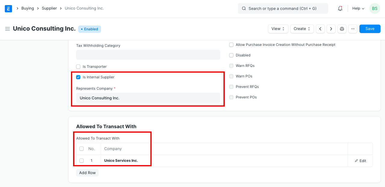 inter company supplier