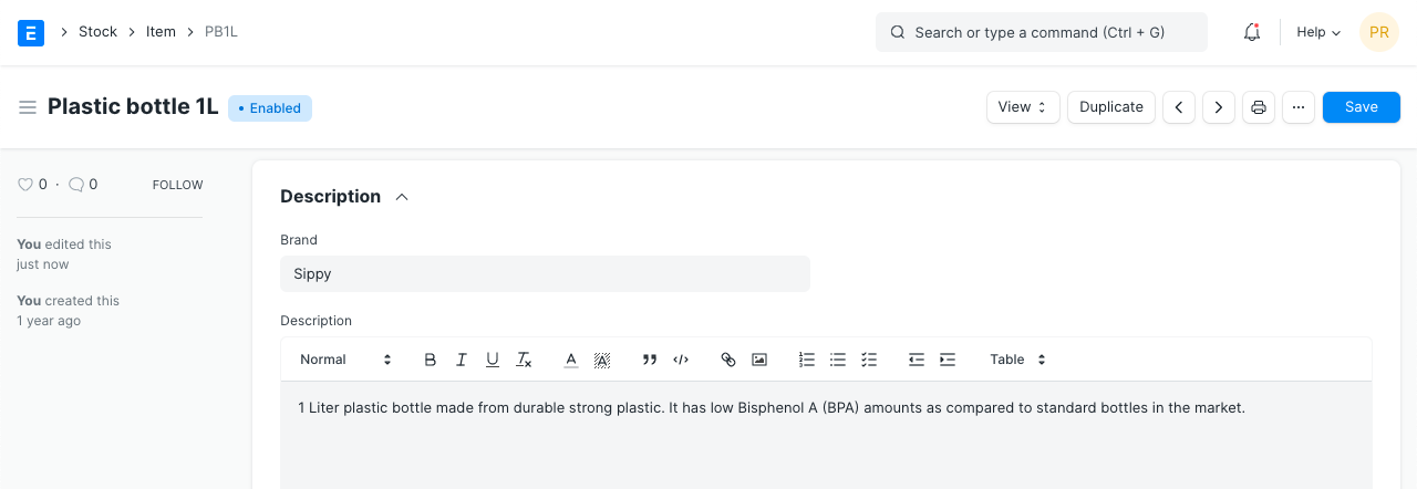 item brand description