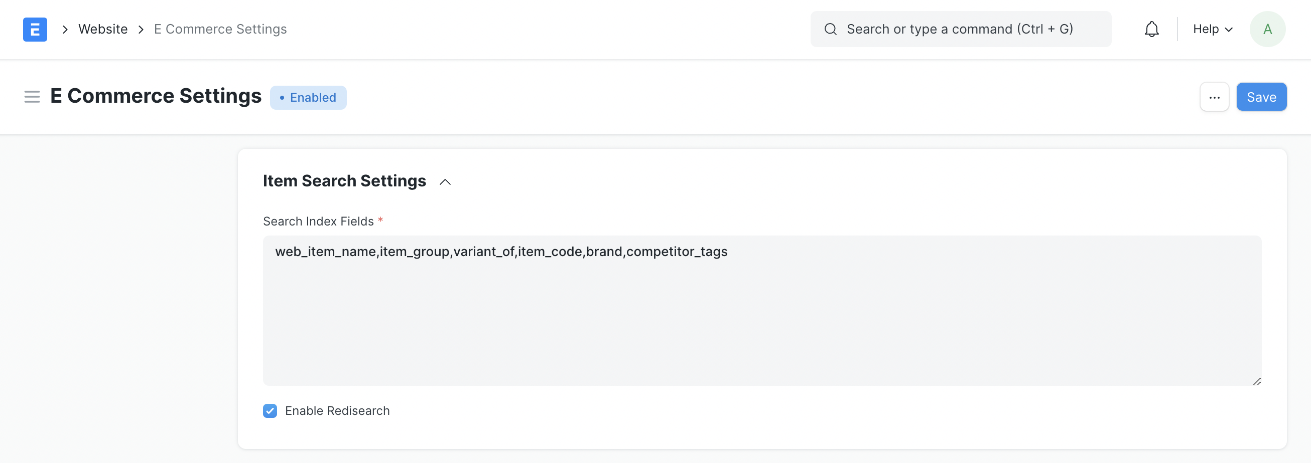 item search settings enabled
