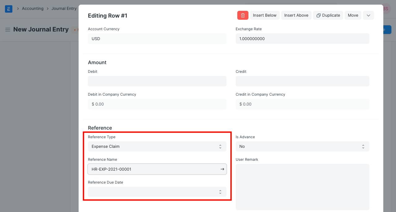 journal entry reference