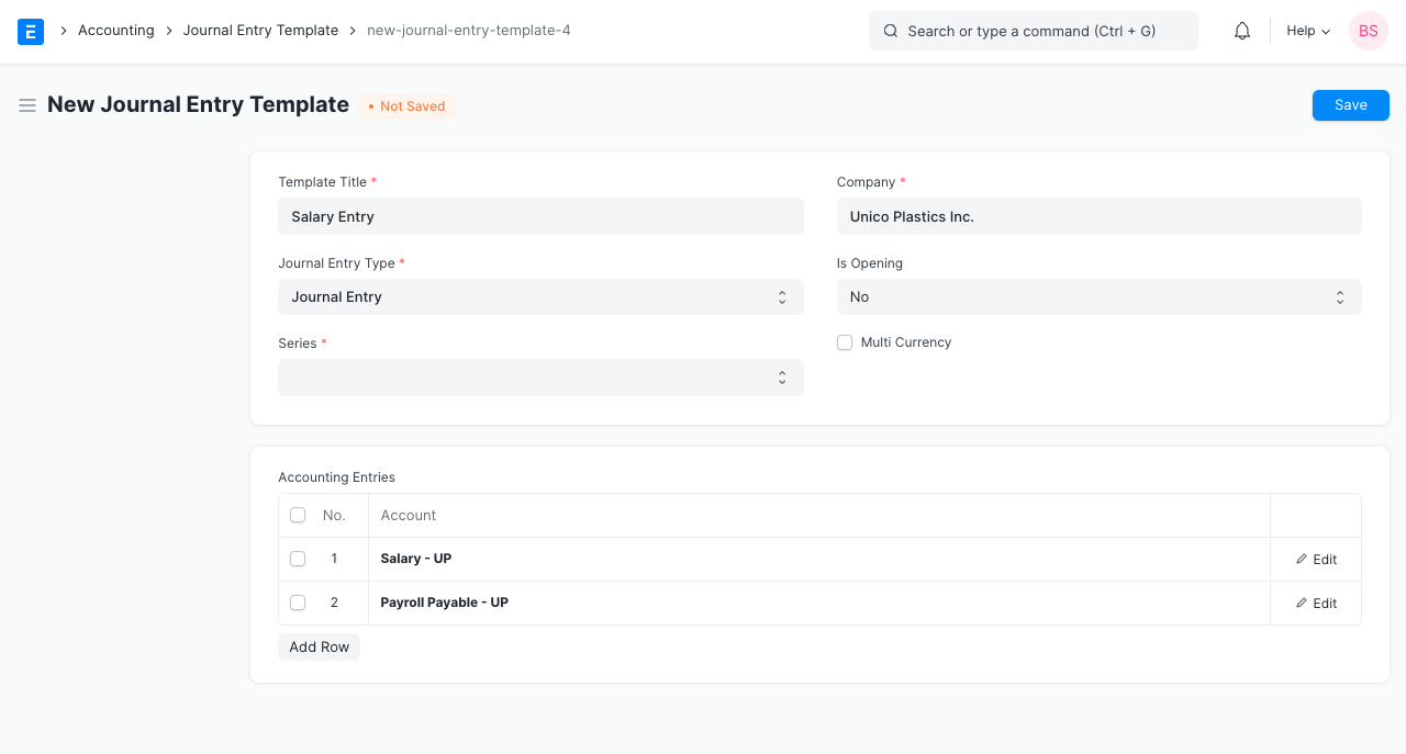 journal entry template