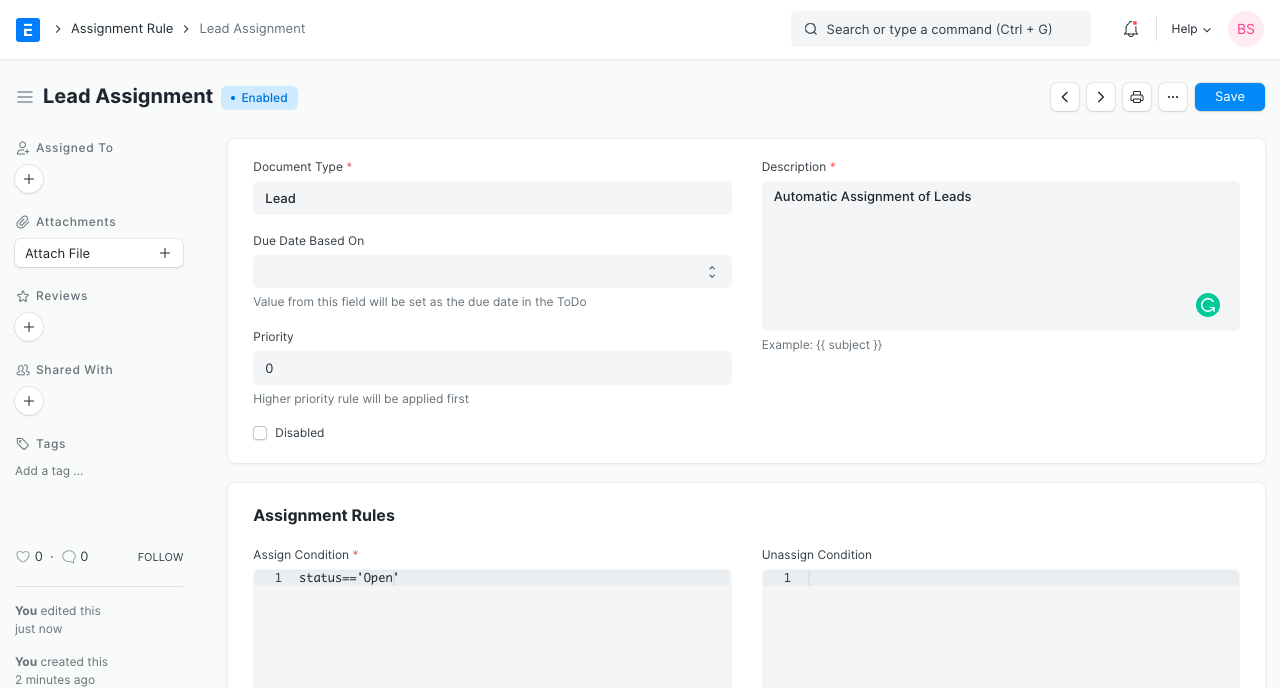 lead assignment rule