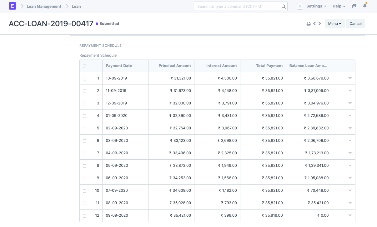 loan repayment schedule