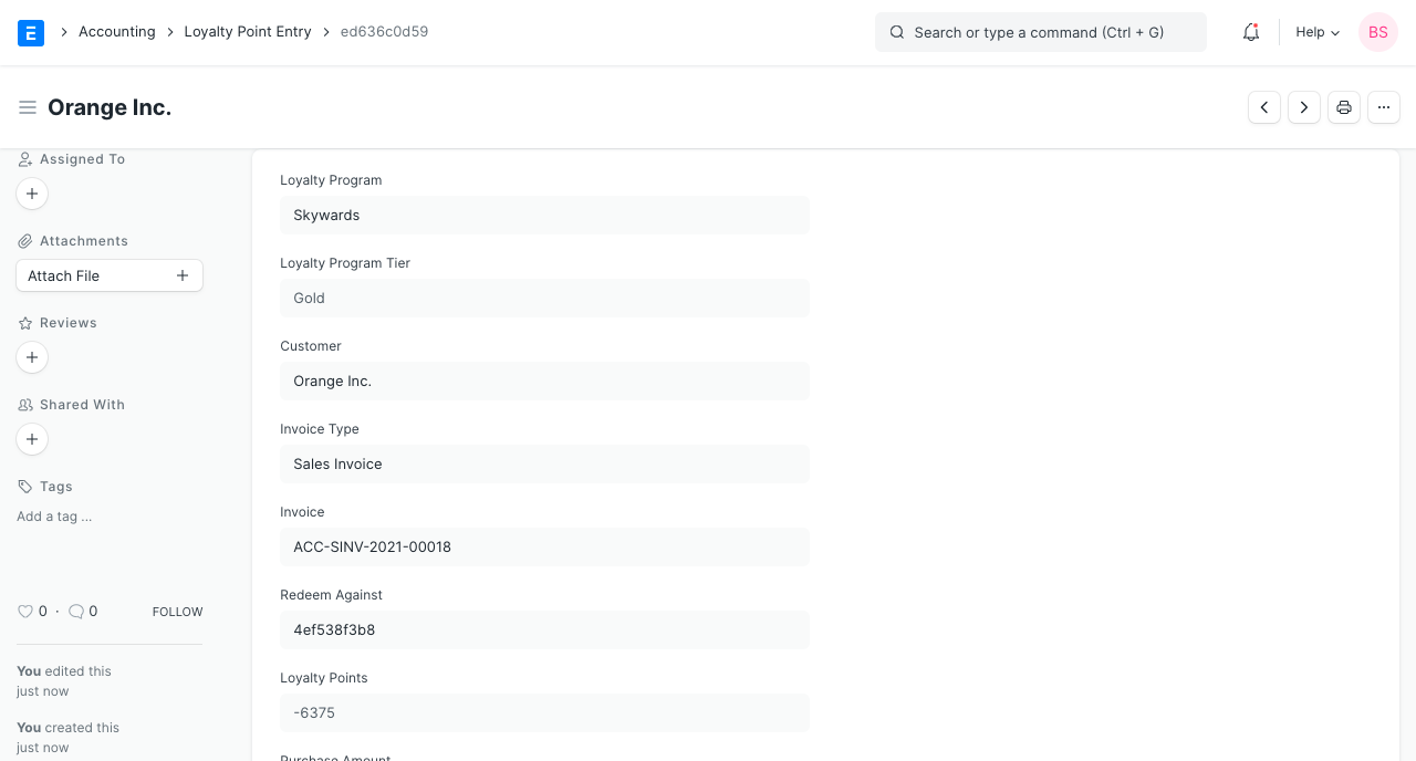 loyalty point entry redeem