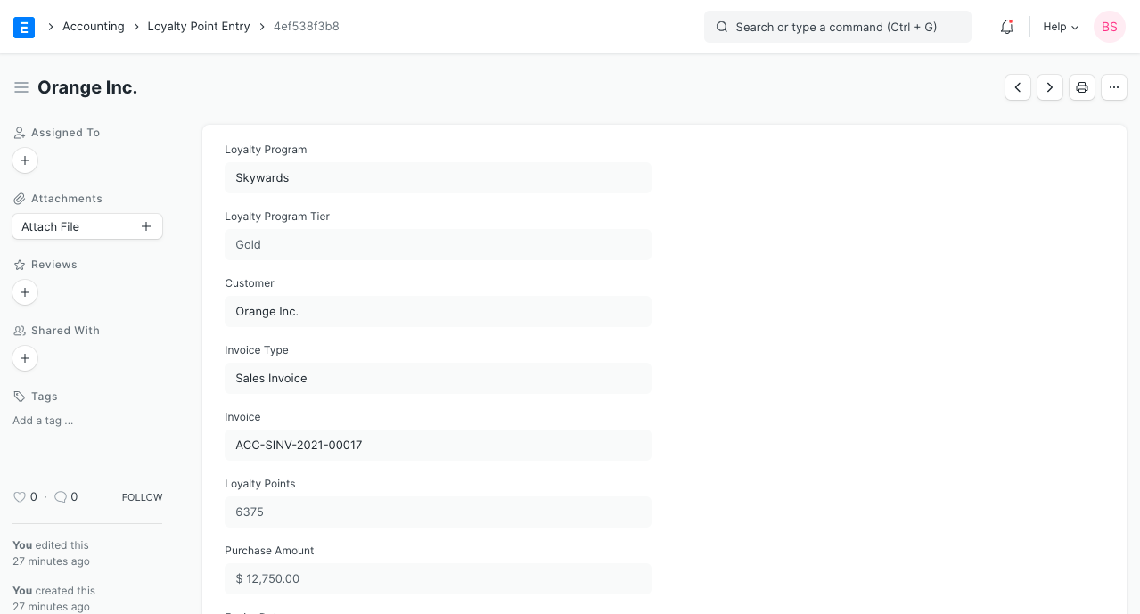 loyalty program entry