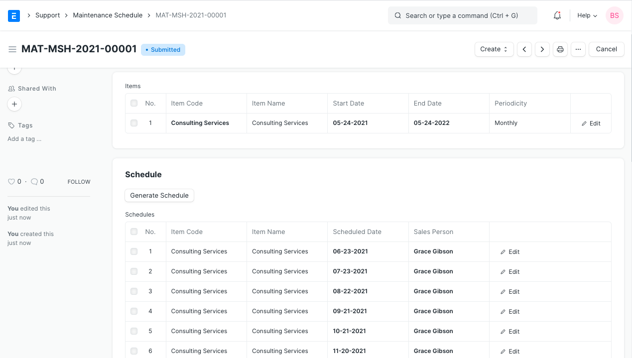 maintenance schedule 1
