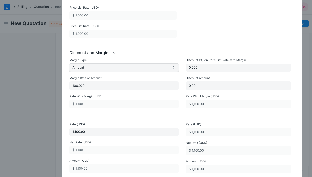 margin quotation item