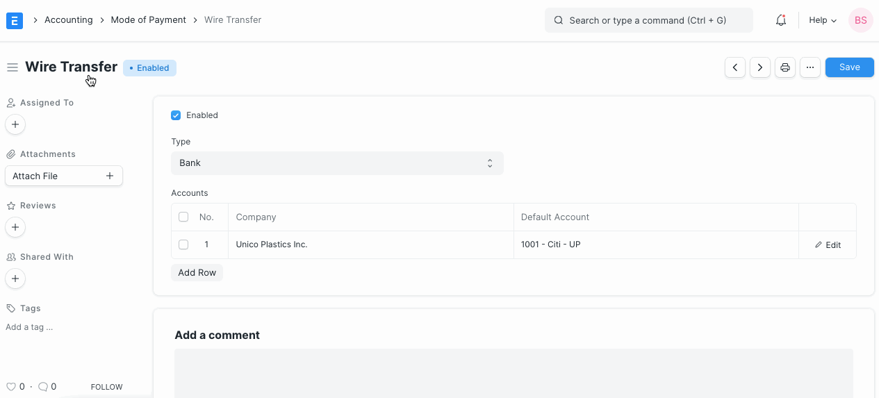 mode of payment in payment entry