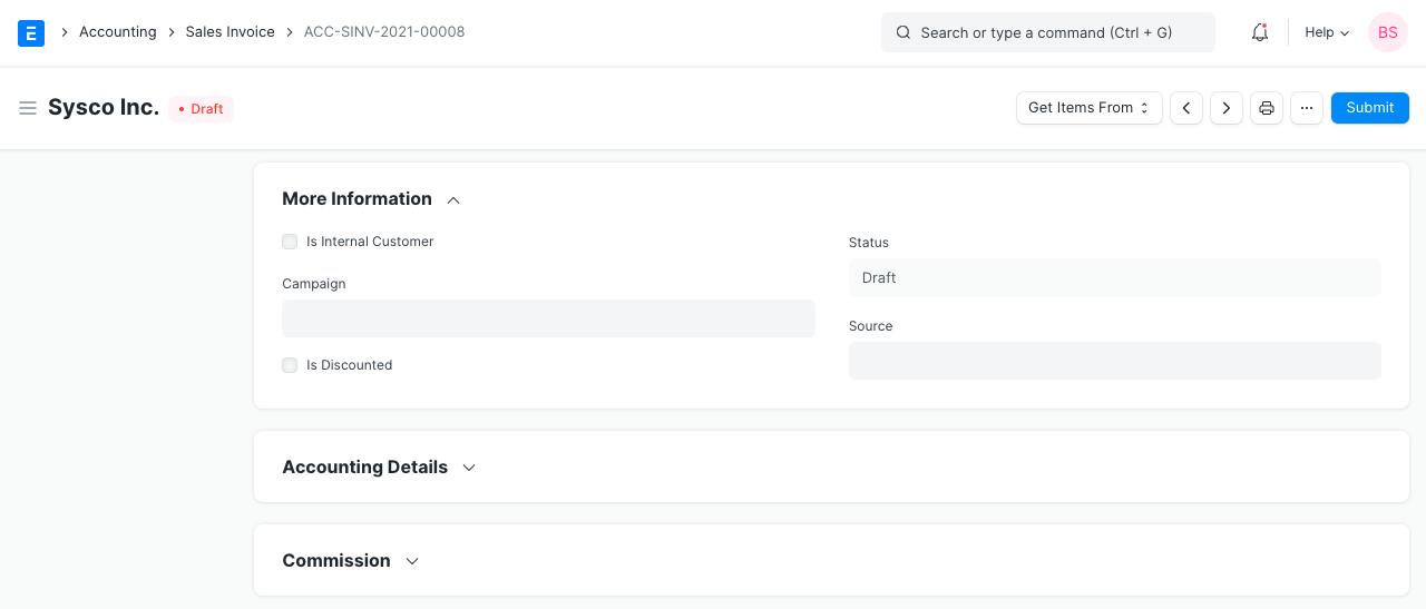 more information in sales invoice