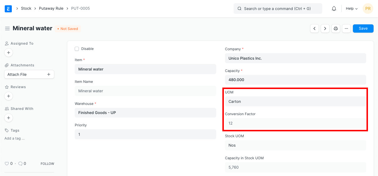 multi uom putaway rule