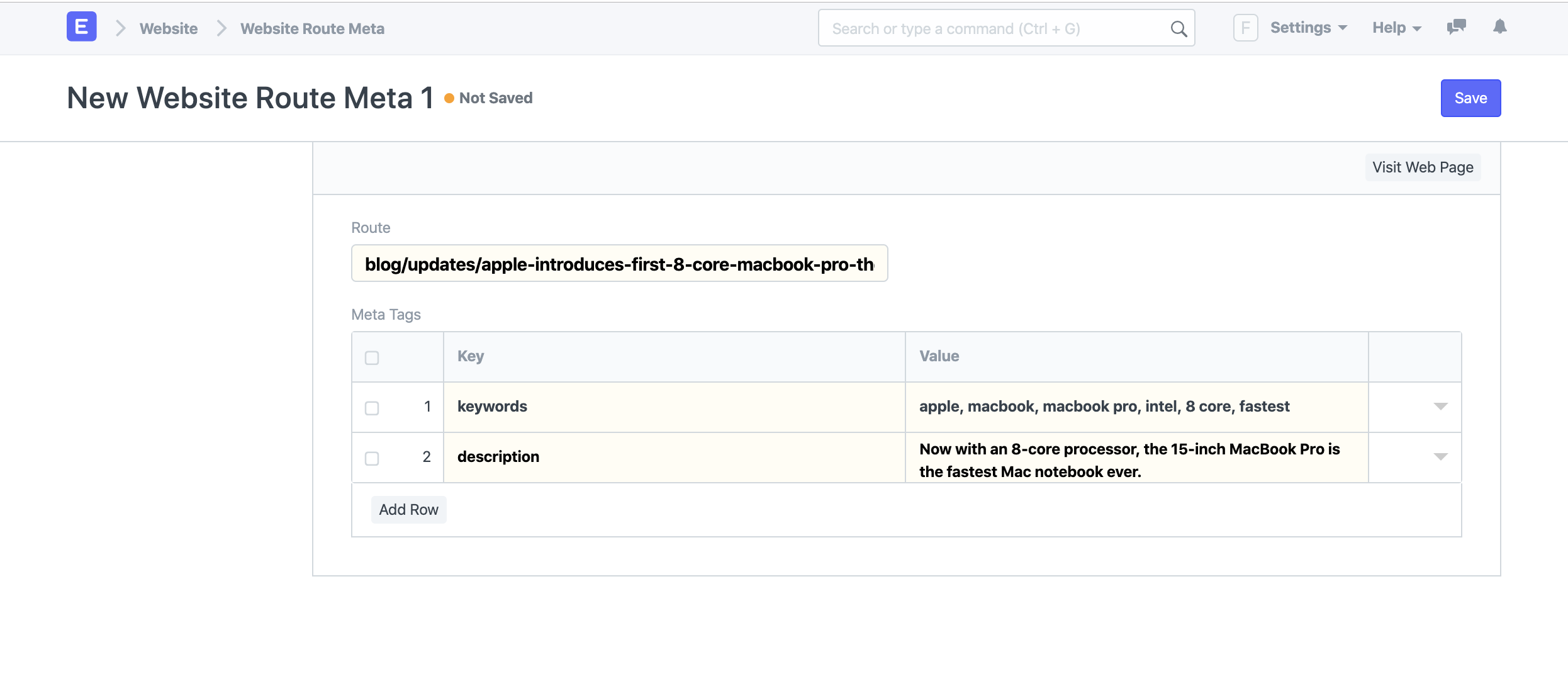 new website route meta