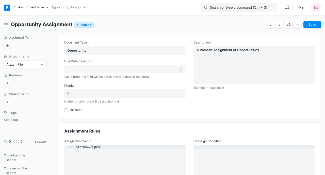 opportunity assignment rule