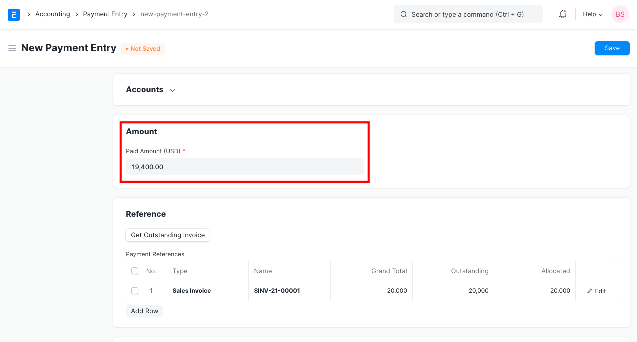 paid amount in payment entry