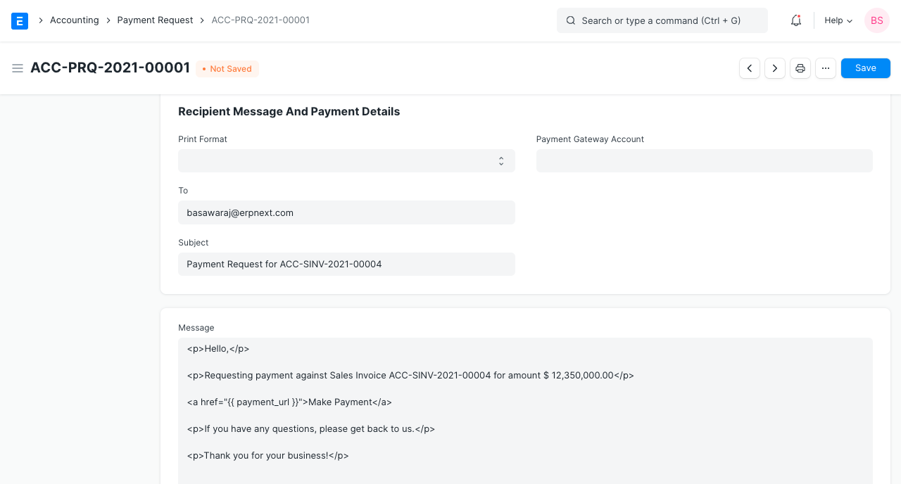 payment request recipient details