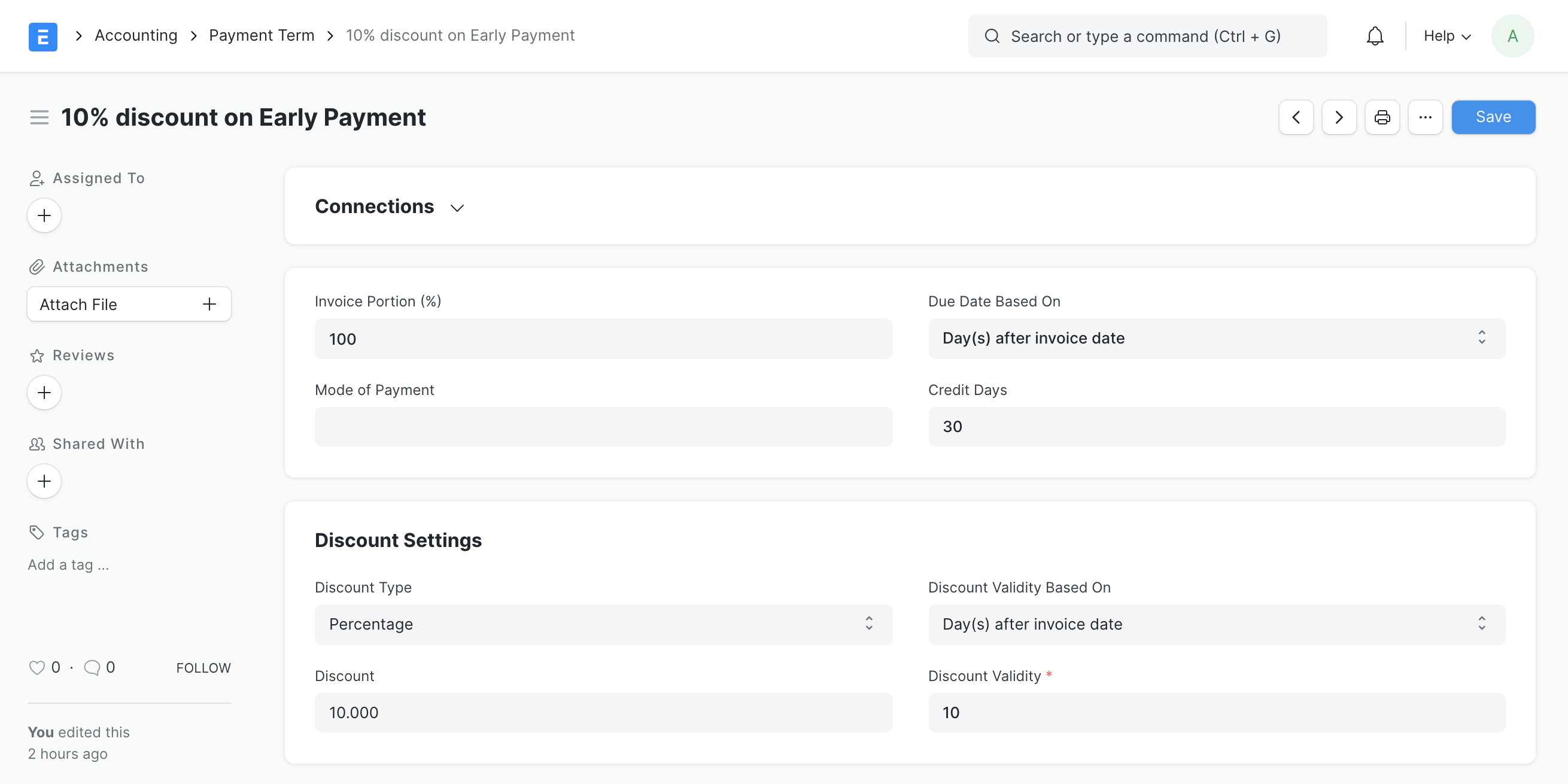 payment terms with discount
