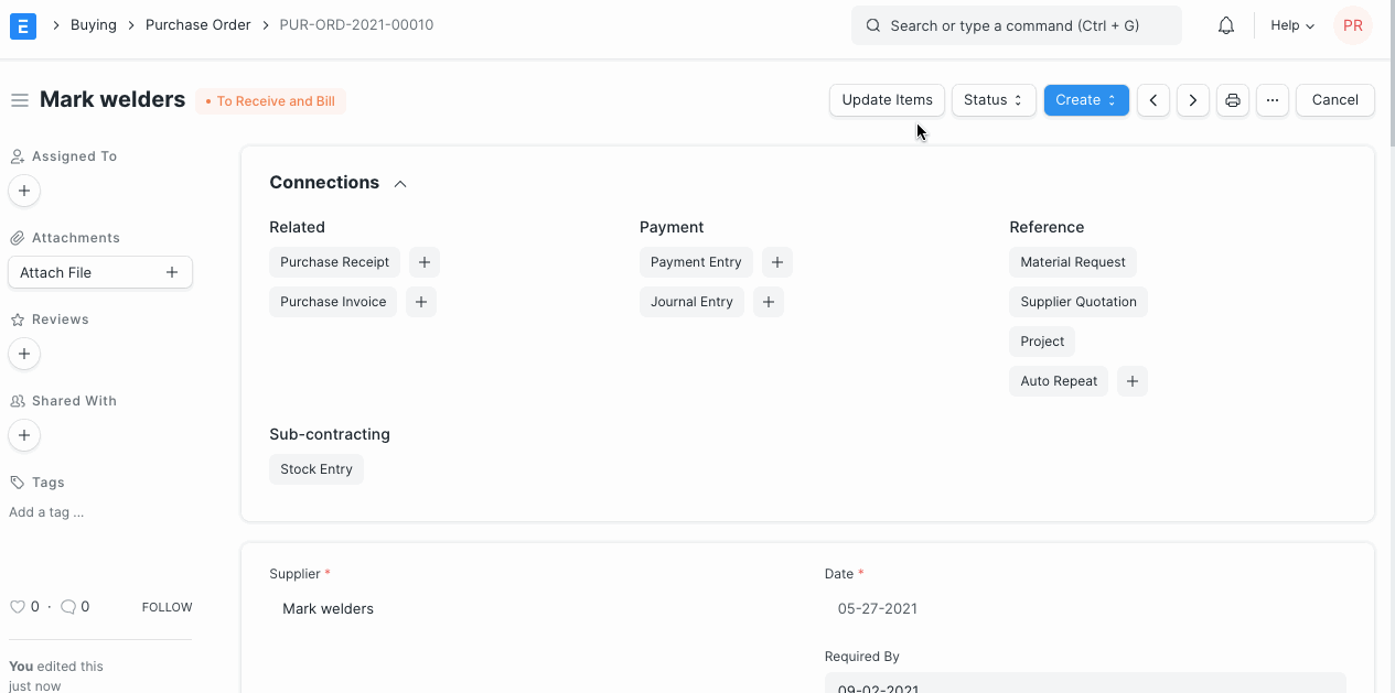 po update items rate and qty