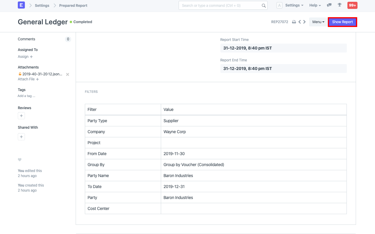 prepared report page
