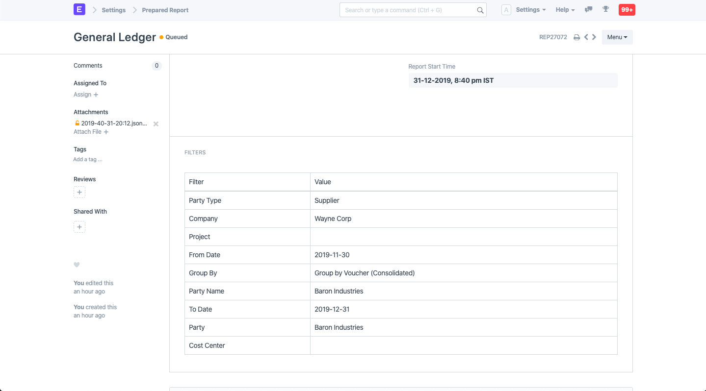 prepared report queued